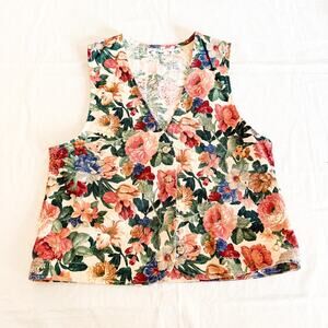 Orvis Vintage Flower Printed Sleeveless 100% Cotton Jacket Size M